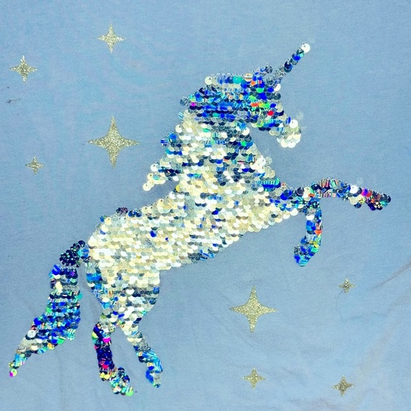 Gap Girls Cotton Sequin Unicorn T-Shirt, Light Blue, Sequin Rainbow, Size M/ 8 - Picture 3 of 9